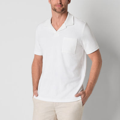 St. John's Bay Johnny Collar Terry Mens Classic Fit Short Sleeve Pocket Polo Shirt