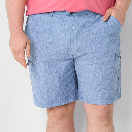 St. John's Bay Mens Big and Tall Stretch Fabric Linen Blend Cargo Short, 48 Tall, Blue