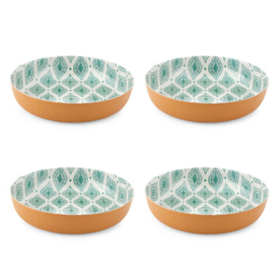 Turquoise Sun 4-pc. Dishwasher Safe Geo Print Melamine Bowls