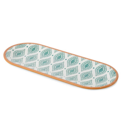 Turquoise Sun 15in Geometric Print Oval Serving Platter