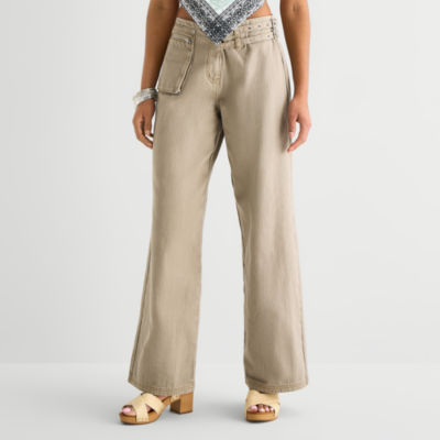 Forever 21 Womens Juniors Wide Leg Flat Front Pant, Color: Green