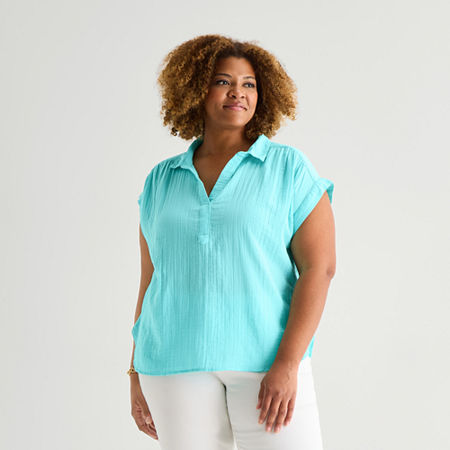 St. John's Bay Womens Plus Short Sleeve Blouse