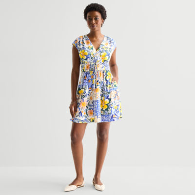 Be by CHETTA B Womens Sleeveless Floral Fit + Flare Dress