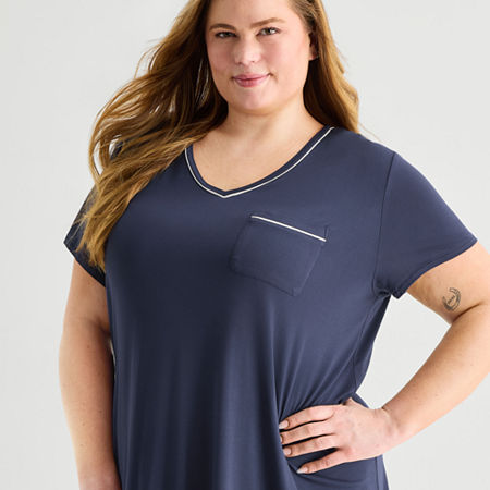 Liz Claiborne Cool And Calm Womens Plus Short Sleeve Crew Neck Nightshirt In Red