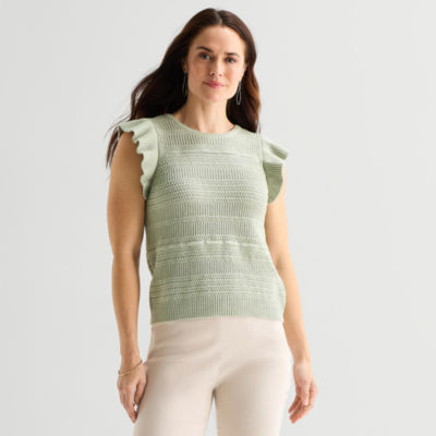 Liz Claiborne Womens Crew Neck Short Sleeve Pullover Sweater