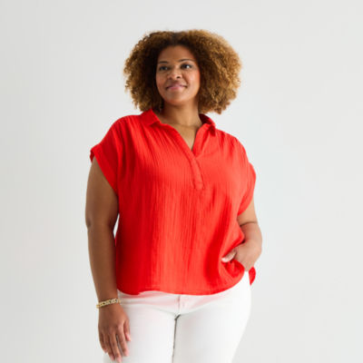 St. John's Bay Womens Plus Short Sleeve Blouse