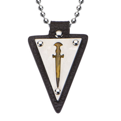Inox® Jewelry Mens Genuine Tiger's Eye, Leather & Stainless Steel Sword Pendant