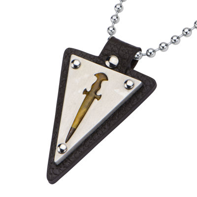Inox® Jewelry Mens Genuine Tiger's Eye, Leather & Stainless Steel Sword Pendant