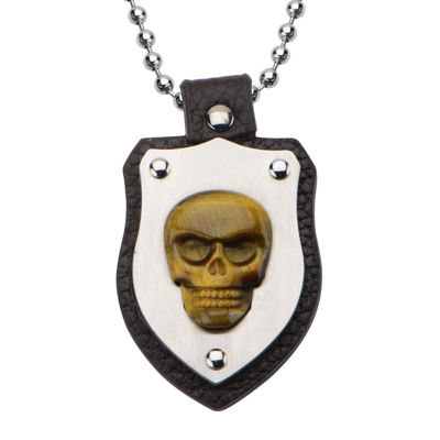 Inox® Jewelry Mens Genuine Tiger's Eye Skull Shield Pendant