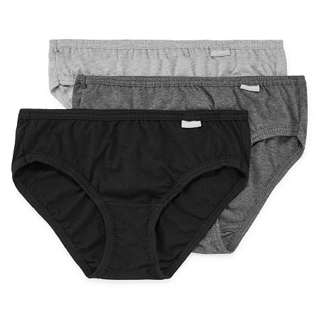 Jockey Elance Bikini - 3 Pack- 1489, 7, Grey Charcoal Blac