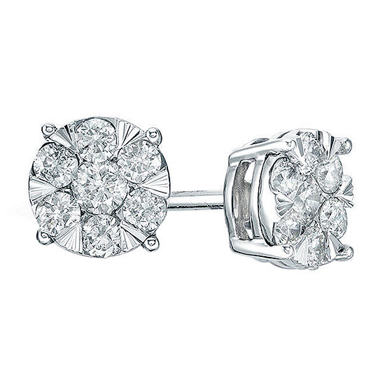 Diamond Blossom 1/2 CT. T.W. Genuine White Diamond 10K Gold 6.4mm Stud Earrings