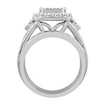 Womens 2 CT. T.W. White Diamond 10K White Gold Cushion Side Stone Halo Engagement Ring