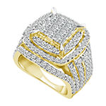 Womens 3 CT. T.W. Genuine White Diamond 10K Gold Cushion Side Stone Halo Engagement Ring