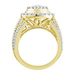 Womens 3 CT. T.W. Genuine White Diamond 10K Gold Round Side Stone Halo Engagement Ring