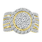 Womens 3 CT. T.W. Genuine White Diamond 10K Gold Round Side Stone Halo Engagement Ring