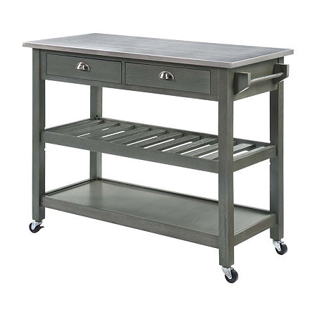 American Heritage Stainless Steel-Top Kitchen Cart With Wine Rack, One Size, Gray