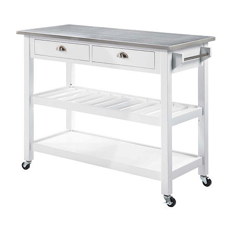 American Heritage Stainless Steel-Top Kitchen Cart With Wine Rack, One Size, White