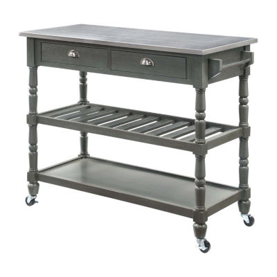 French Country Stainless Steel Counter Top Kitchen Cart with Wine Rack