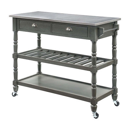 French Country Stainless Steel Counter Top Kitchen Cart With Wine Rack, One Size, Gray