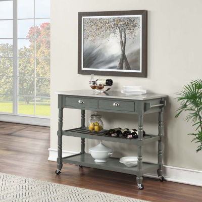 French Country Stainless Steel Counter Top Kitchen Cart with Wine Rack