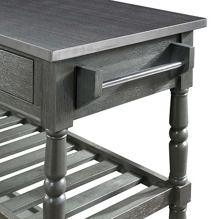 French Country Stainless Steel Counter Top Kitchen Cart With Wine Rack, One Size, Gray