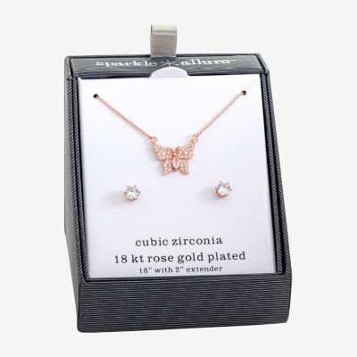 Sparkle Allure Womens Pink Cubic Zirconia 18K Rose Gold Over Brass Butterfly 2-pc. Jewelry Set