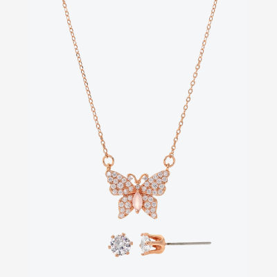 Sparkle Allure Womens Pink Cubic Zirconia 18K Rose Gold Over Brass Butterfly 2-pc. Jewelry Set