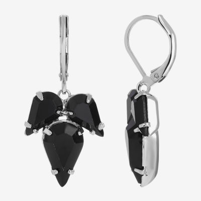 1928 Silver Tone Womens Black Drop Earrings