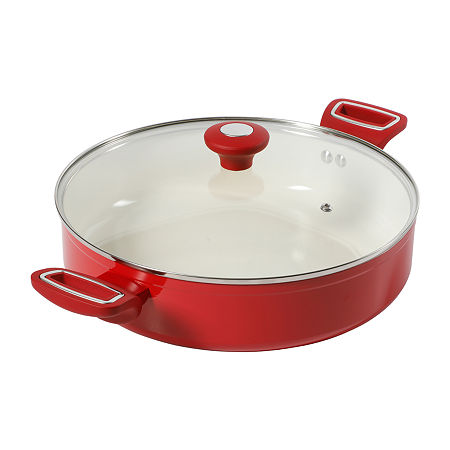 Martha Stewart Ceramic Non-Stick 12 Everyday Pan With Lid, One Size, Red