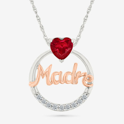 Madre Womens Lab Created Red Ruby 10K Rose Gold Sterling Silver Heart Pendant Necklace