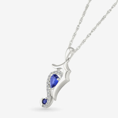 Sea Horse Womens Lab Created Blue Sapphire Sterling Silver Pendant Necklace