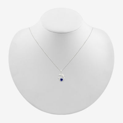 Dolphin Womens Diamond Accent Lab Created Blue Sapphire Sterling Silver Pendant Necklace