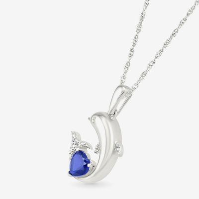 Dolphin Womens Diamond Accent Lab Created Blue Sapphire Sterling Silver Pendant Necklace