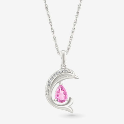 Dolphin Womens Diamond Accent Lab Created Pink Sapphire Sterling Silver Pendant Necklace