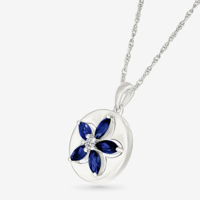 Womens Lab Created Sapphire Sterling Silver Pendant Necklace