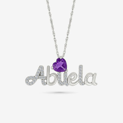 Abuela Womens Genuine Purple Amethyst Sterling Silver Heart Pendant Necklace