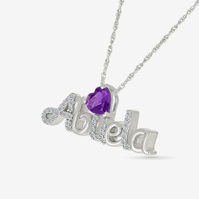 Abuela Womens Genuine Purple Amethyst Sterling Silver Heart Pendant Necklace