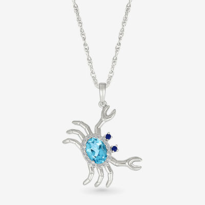 Crab Womens Genuine Blue Topaz Sterling Silver Pendant Necklace