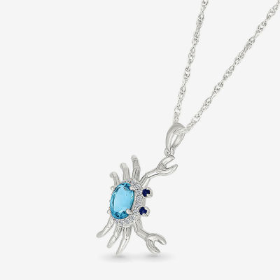 Crab Womens Genuine Blue Topaz Sterling Silver Pendant Necklace