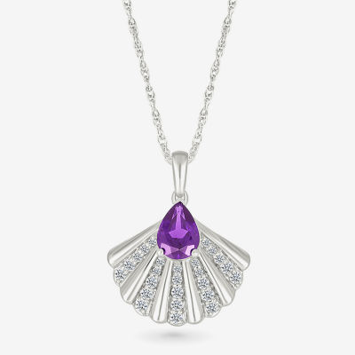 Seashell Womens Genuine Purple Amethyst Sterling Silver Pendant Necklace