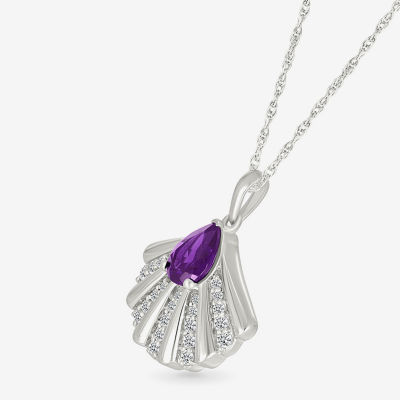 Seashell Womens Genuine Purple Amethyst Sterling Silver Pendant Necklace