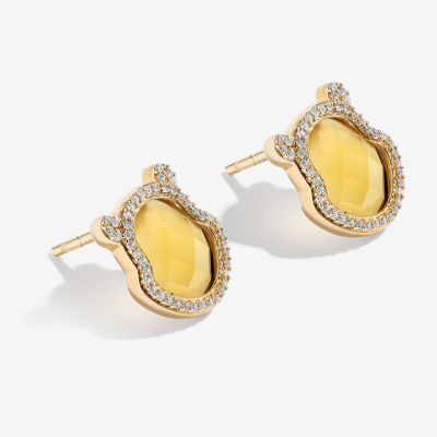 Disney Jewels Collection 1/6 CT. T.W. Genuine Yellow Chalcedony 14K Gold Over Silver 11.7mm Winnie The Pooh Stud Earrings