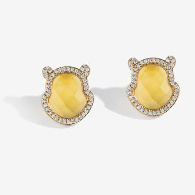 Disney Jewels Collection 1/6 CT. T.W. Genuine Yellow Chalcedony 14K Gold Over Silver 11.7mm Winnie The Pooh Stud Earrings