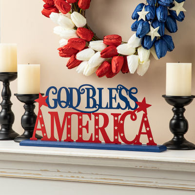 Glitzhome Wood God Bless  Sign Tabletop Decor