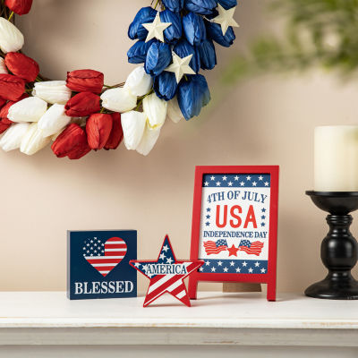 Glitzhome 3-pc. Wooden Usa Sign Tabletop Decor