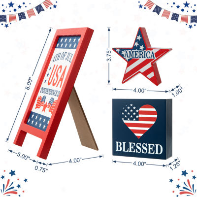 Glitzhome 3-pc. Wooden Usa Sign Tabletop Decor