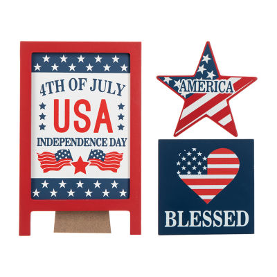 Glitzhome 3-pc. Wooden Usa Sign Tabletop Decor