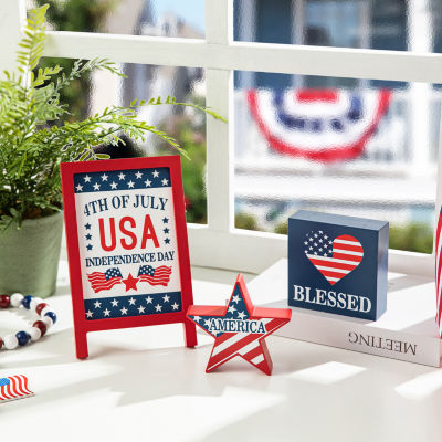 Glitzhome 3-pc. Wooden Usa Sign Tabletop Decor