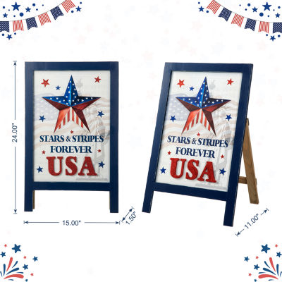 Glitzhome Americana Wooden Easel Porch Sign