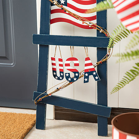 Glitzhome Ladder-Shaped Usa Christmas Porch Sign, One Size, Blue